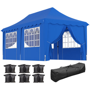 Carpa Plegable Pop-up Gazebo 6x3 m Cenador Plegable con 6 Paredes Laterales Anti-UV Altura Ajustable Bolsa de Arena y Bolsa de Transporte para Camping Fiestas