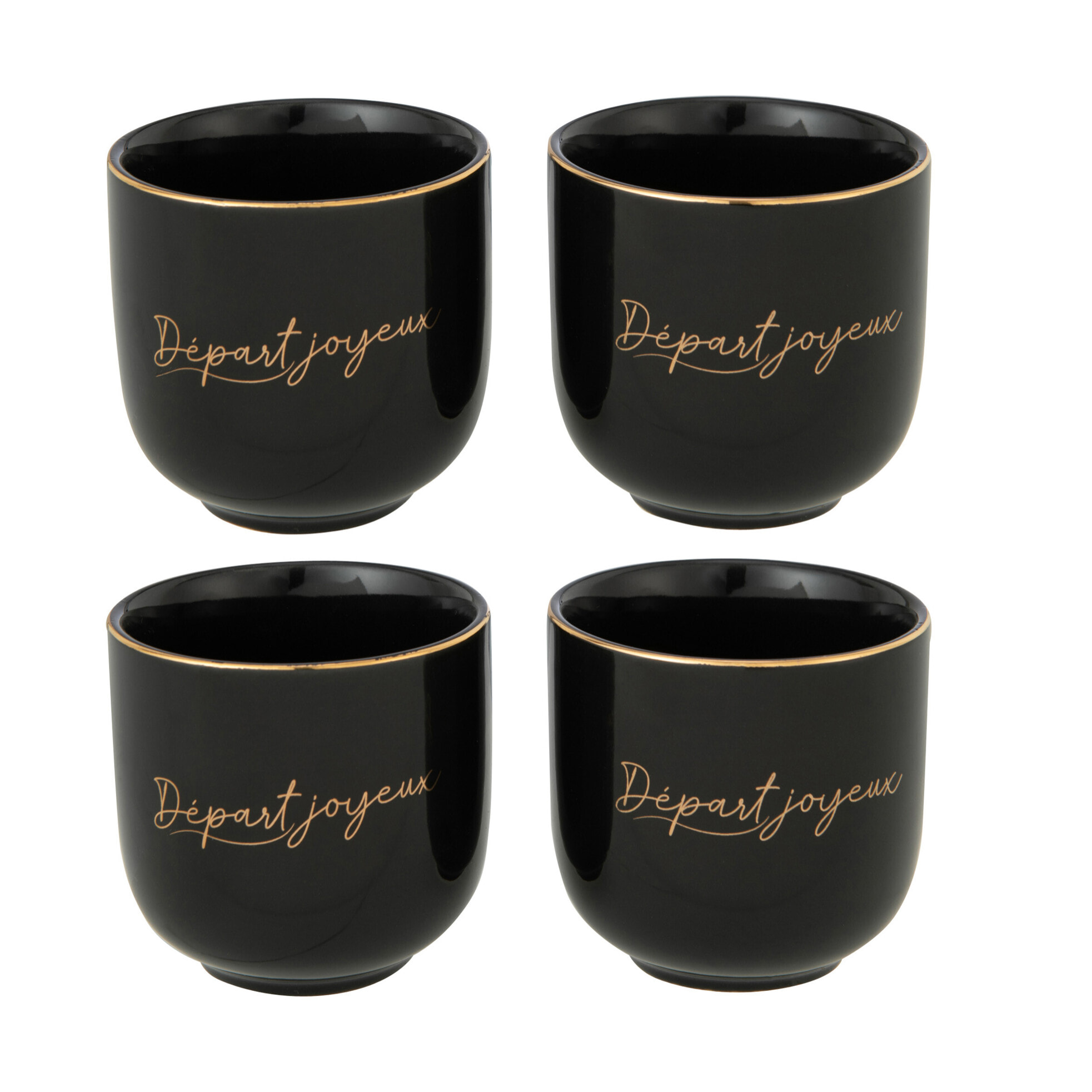 J-Line mug ' Départ Joyeux' - porcelaine - noir/or - 4 pcs