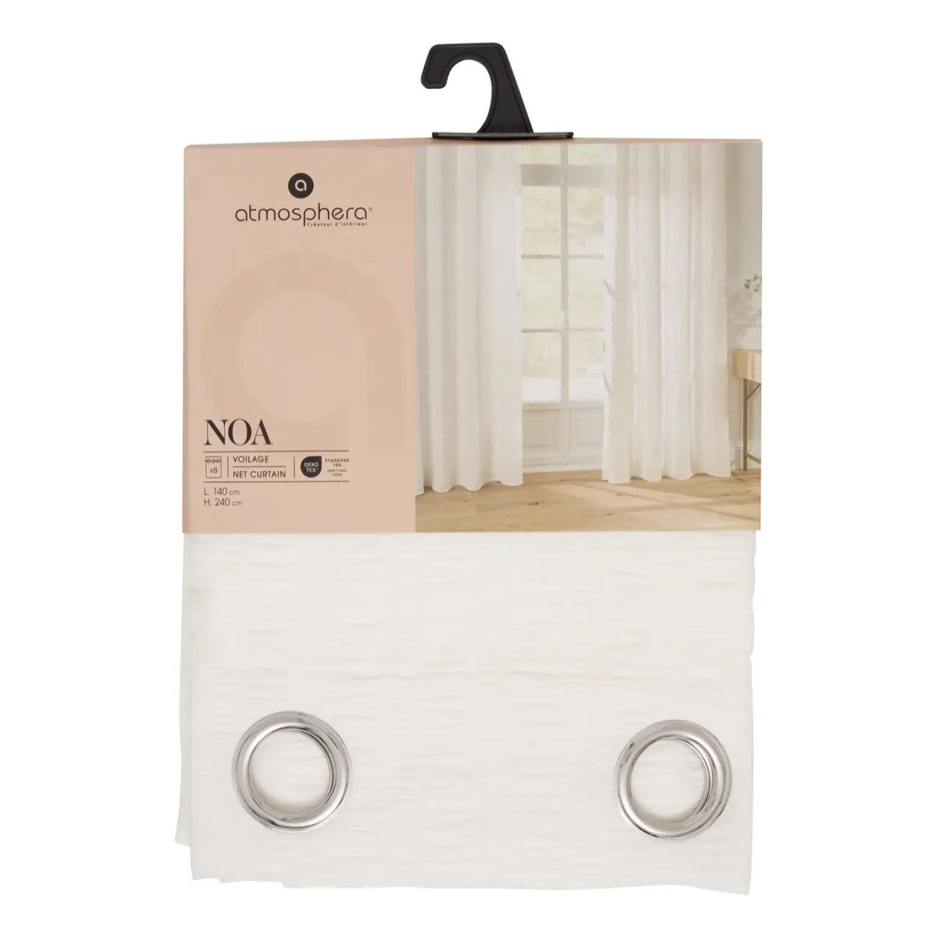 Voilage Noa motif rayures plissées140x240cm blanc