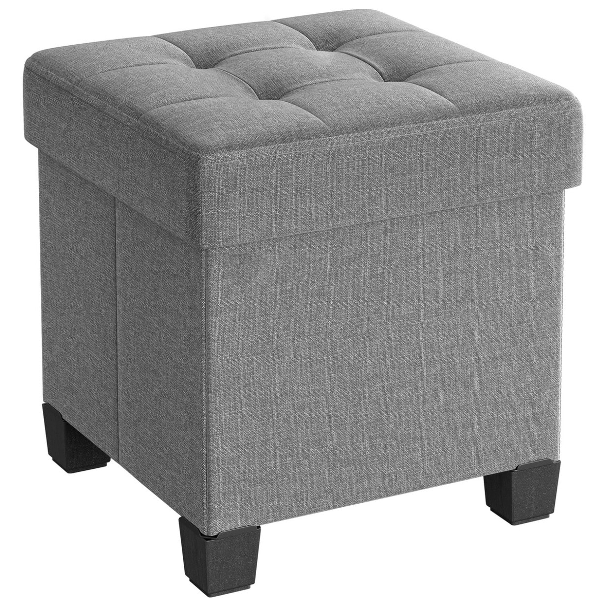 Pouf contenitore pieghevole grigio chiaro in tessuto effetto lino