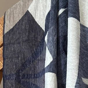 Plaid coton & autres fibres 470 g/m² motif jacquard bleu Nino bleu