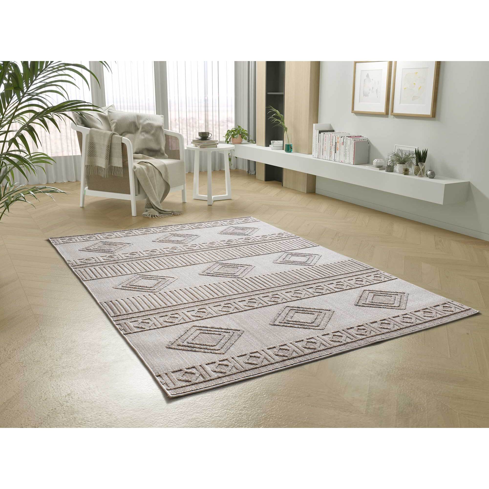 ELEMENT Alfombra étnica con relieve en color beige, varias medidas disponibles.