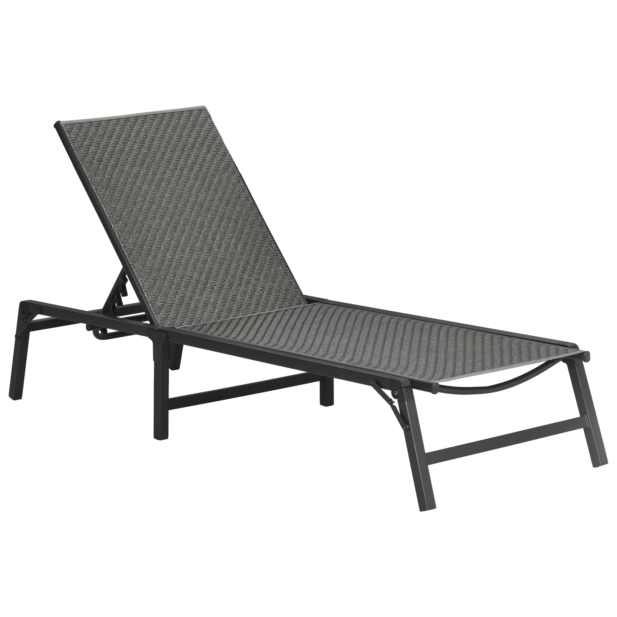 Outsunny Tumbona de Ratán Sintético Plegable Tumbona para Jardín con Respaldo Ajustable en 5 Niveles y Marco de Acero Carga 150 kg para Patio Terraza Gris