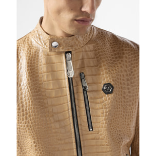 PHILIPP PLEIN Leather Moto Jacket Cocco
