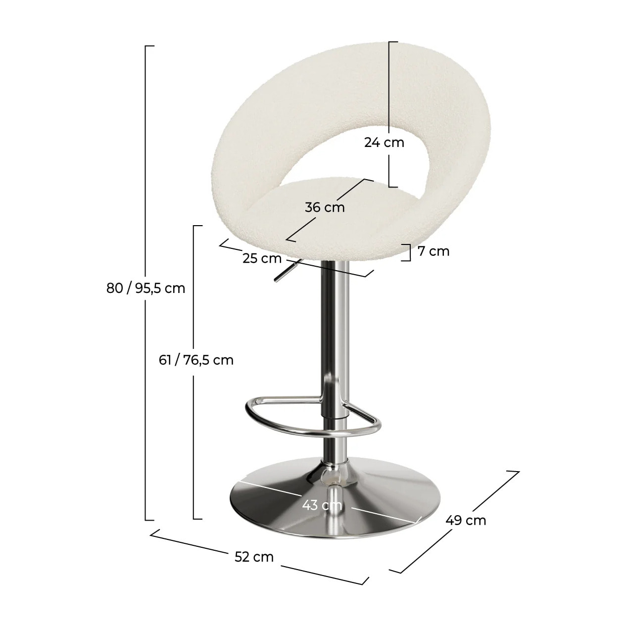 Lot de 2 chaises de bar en tissu bouclé crème 61/76,5 cm - Cloclo