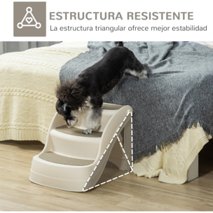 Escalera para Perros de 3 Peldaños Plegable Escalón de Plástica para Mascotas con Alfombras Antideslizantes para Cama Sofá Carga 15 kg 49x38x38 cm Crema