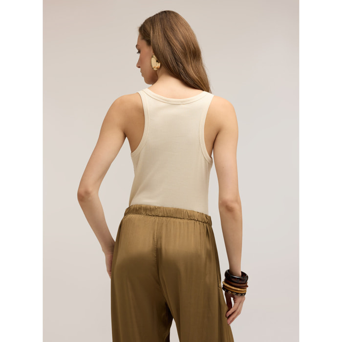 Motivi - Top de punto acanalado con strass - Blanco