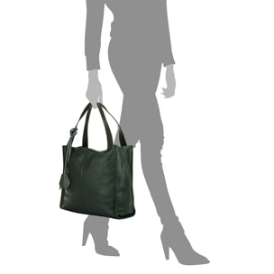 FIRENZE ARTEGIANI Borsa A Spalla da Donna Agazzano Vera Pelle Dollaro Made in Italy 34x14x32 Cm. Colore: verde scuro