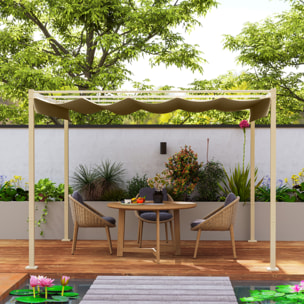 Pérgola con Techo Retráctil Pérgola de 3x3 m Cenador de Pared o Independiente con Cierre Magnético Protección UV30+ Pabellón para Jardín Patio Terraza Exterior Caqui