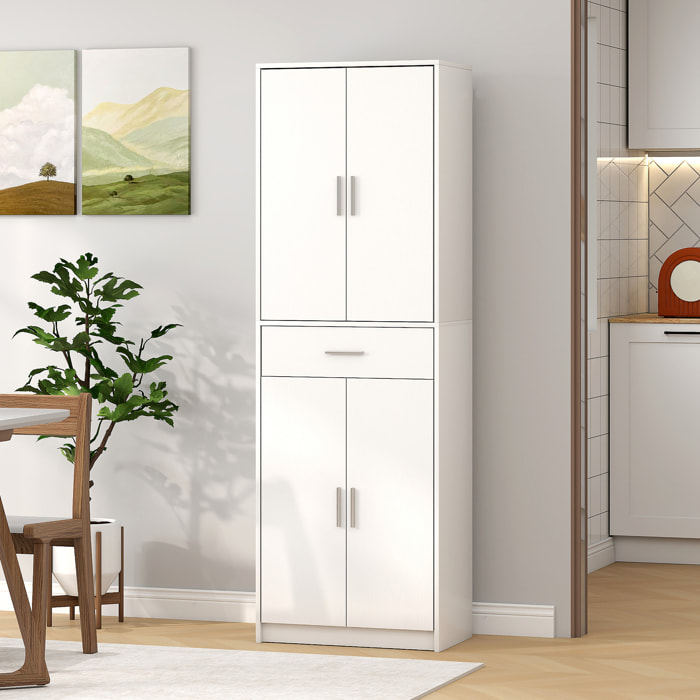 Armoire de cuisine multi-rangement - 4 portes, 2 étagères, tiroir - dim. 60 x 35 x 180 cm - effet bois blanc