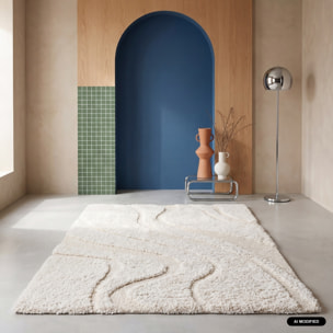 Tapis intérieur shaggy motif avec relief crème AMY