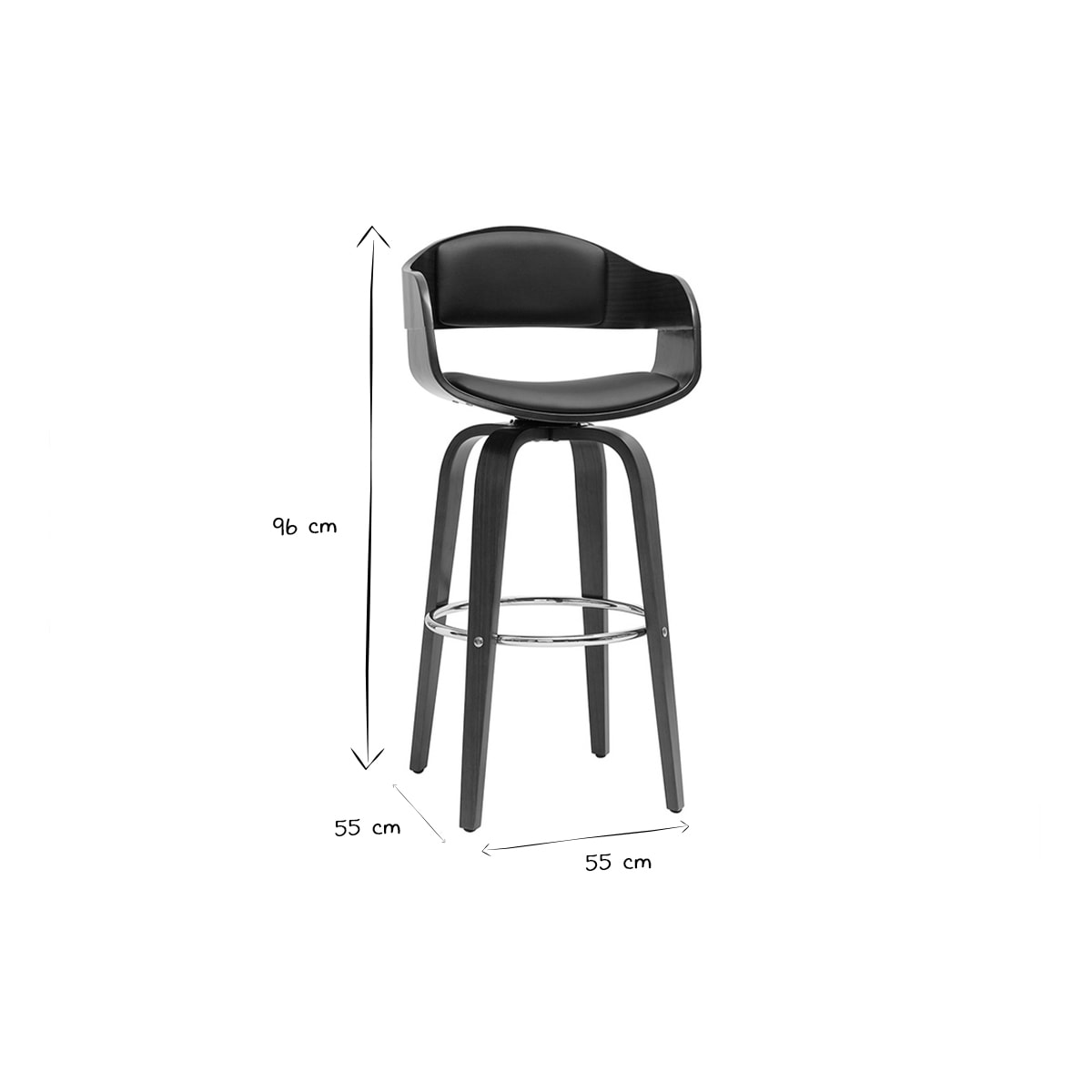 Tabourets de bar vintage pivotants 360° noyer H65 cm (lot de 2) GAO