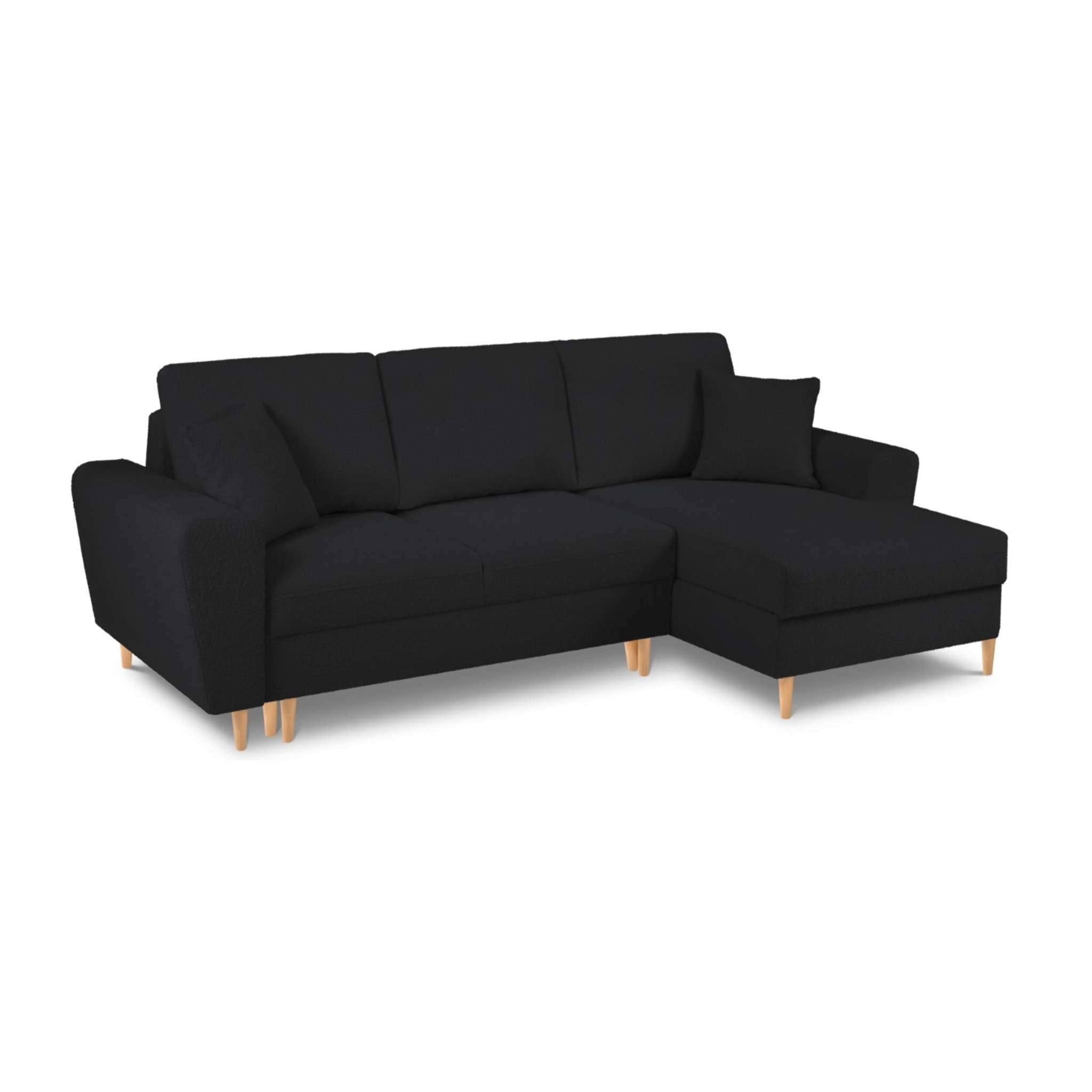 Canapé d'angle droit convertible avec coffre de rangement "Kyoto" 4 places en bouclé noir