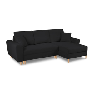 Canapé d'angle droit convertible avec coffre de rangement "Kyoto" 4 places en bouclé noir