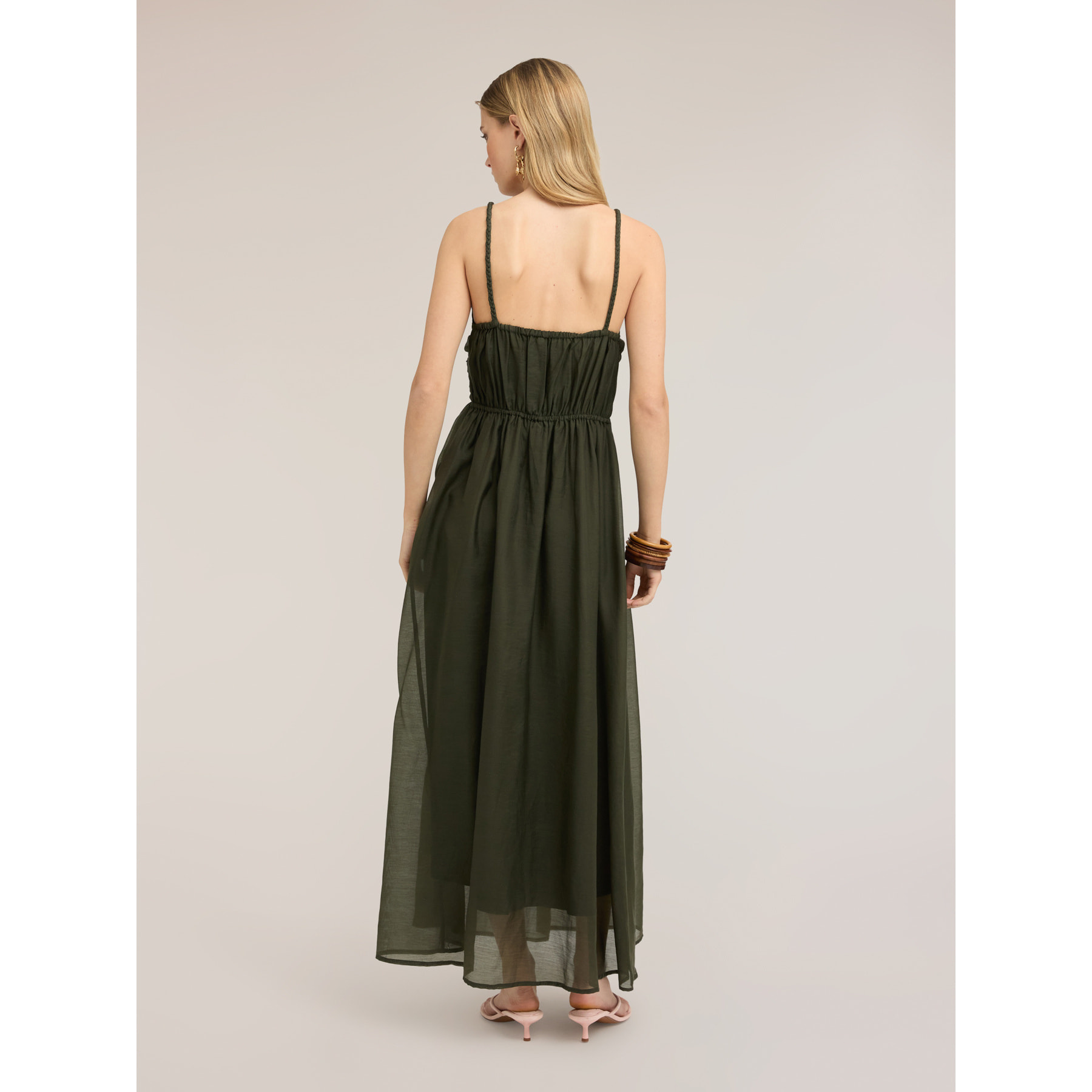 Motivi - Vestido largo en muselina mezcla lyocell - Verde militare