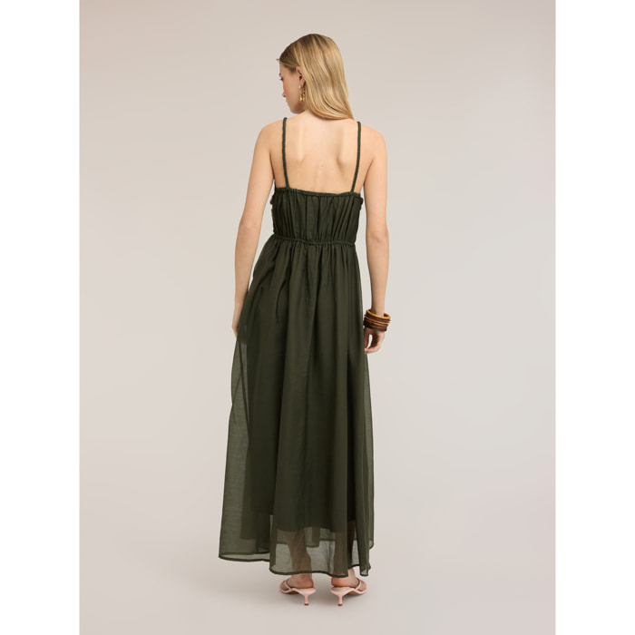 Motivi - Vestido largo en muselina mezcla lyocell - Verde militare