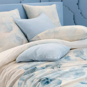 Taie d'oreiller lin & coton lavé 130 g/m² imprimé bleu beige Vagues indigo