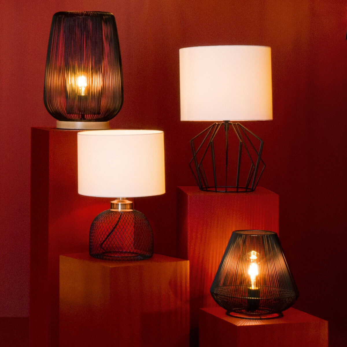 Lampe filaire "Noda" noire - métal H41 cm