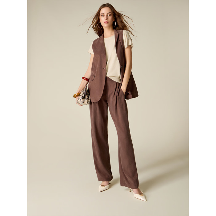 Oltre - Pantaloni palazzo in lyocell - Marrone