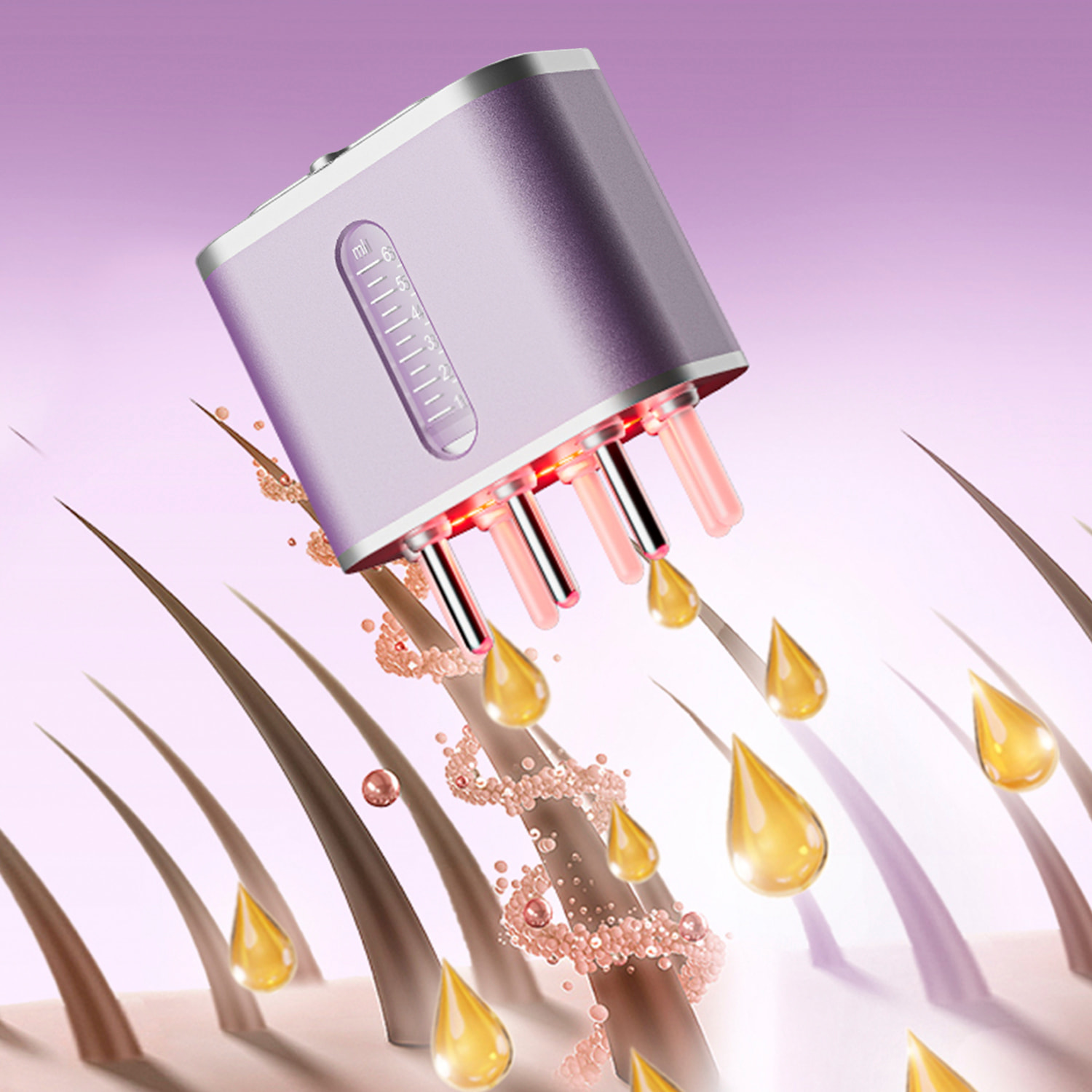 Applicatore di lozioni/farmaci per capelli con trattamento di luce rossa per i capelli. Setole in corno di vacca.