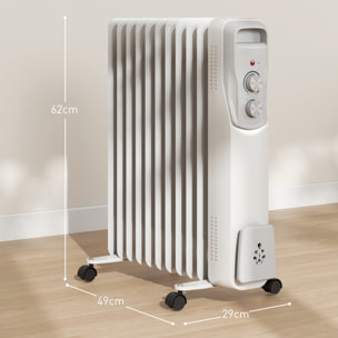 Radiateur électrique bain d'huile 2500W - 3 puissances - 11 éléments - mobile - blanc