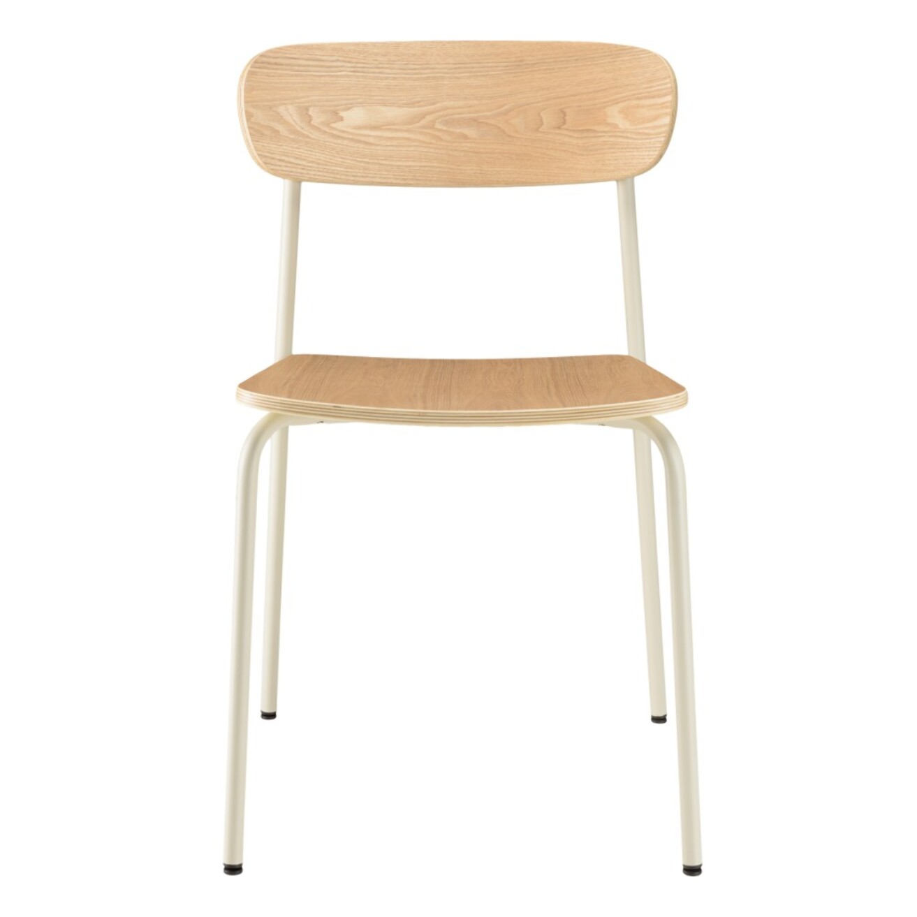 TOM - Lot de 2 chaises « écolier » en bois de frêne pieds acier blanc