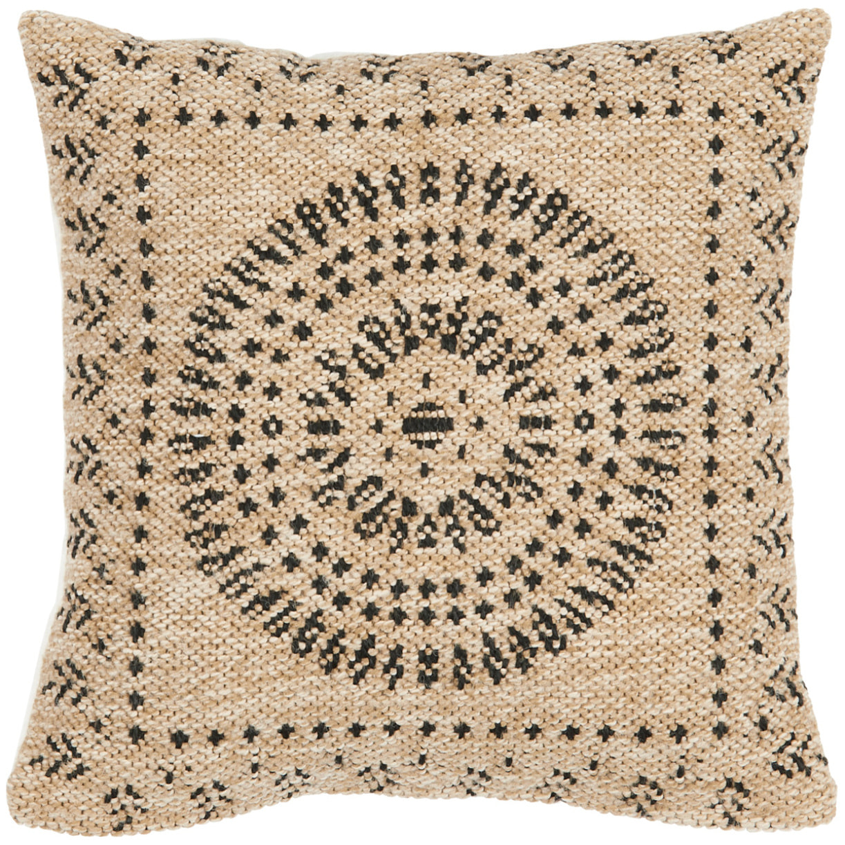 NATURE - Housse de coussin aspect jute motif mandala noir 50x50