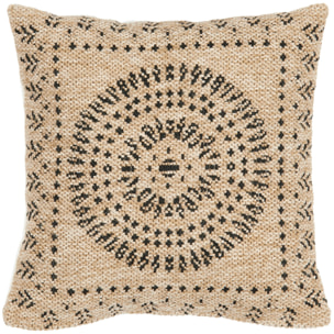 NATURE - Housse de coussin aspect jute motif mandala noir 50x50