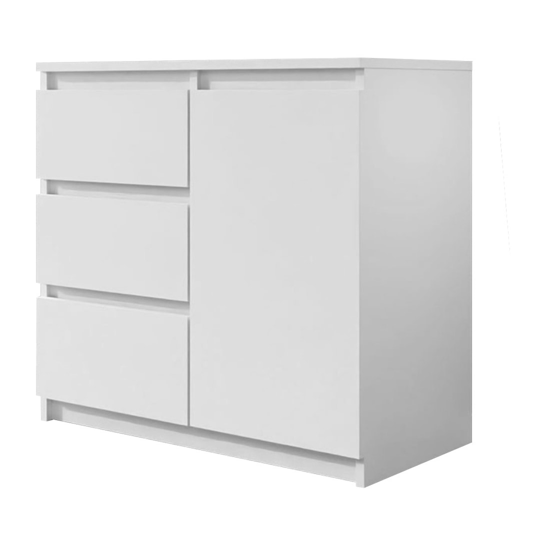 Luna - commode 3 tiroirs - blanc - 80 cm - style contemporain - Blanc