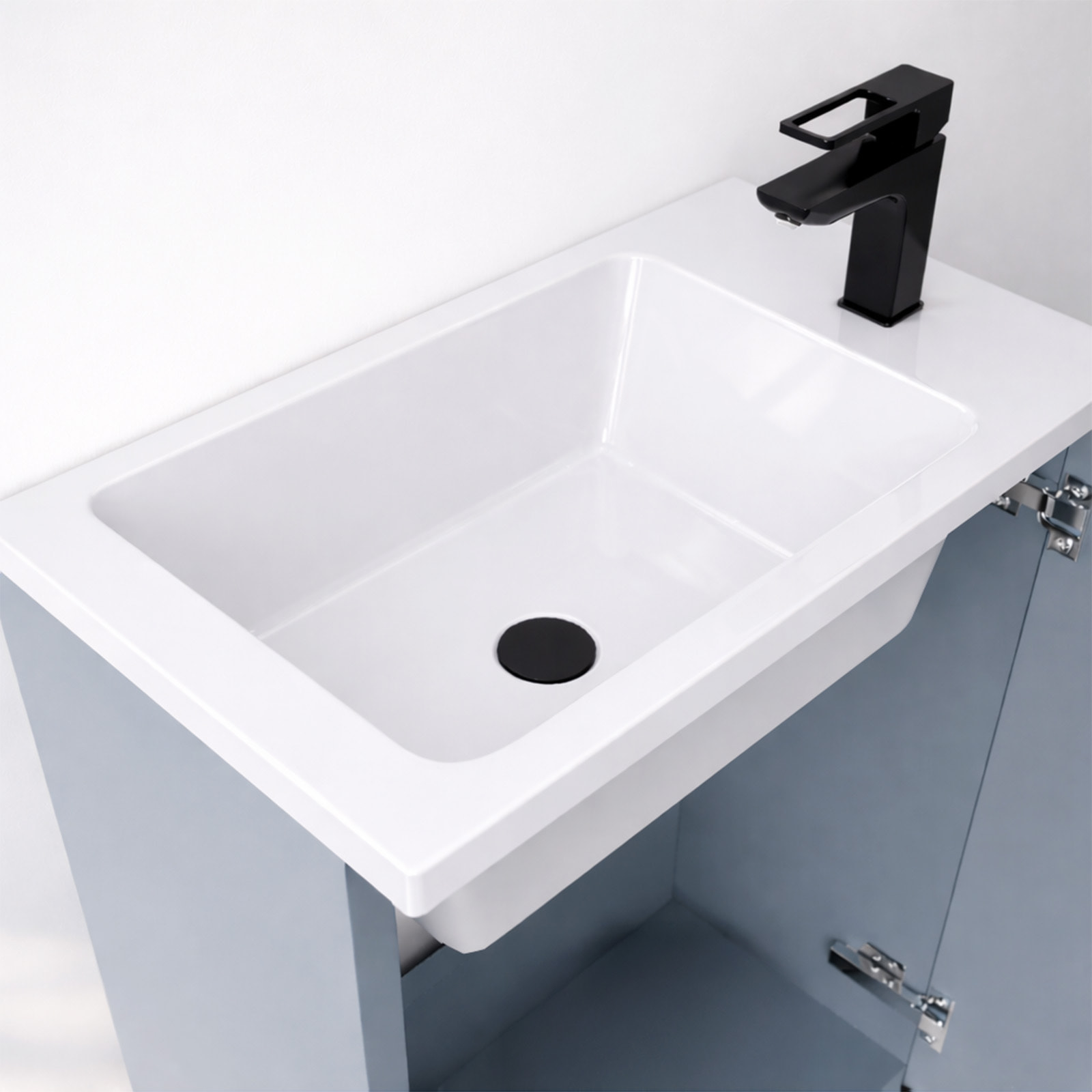 Ensemble meuble lave mains MDF ondulé gris 40x50x22cm et miroir ovale - MILO