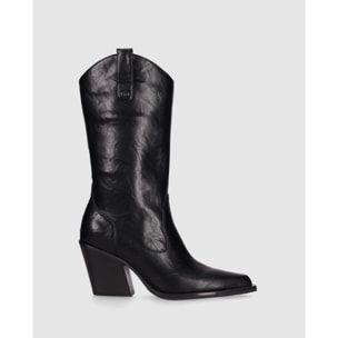 Botas de Piel Sintética - Negro - Tacón: 7 cm