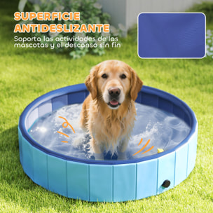 Piscina para Perros Plegable con Aspersor Bañera Portátil para Mascotas Grandes de PVC Antideslizante y Resistente al Desgaste para Interiores y Exteriores Ø120x30 cm Azul Claro