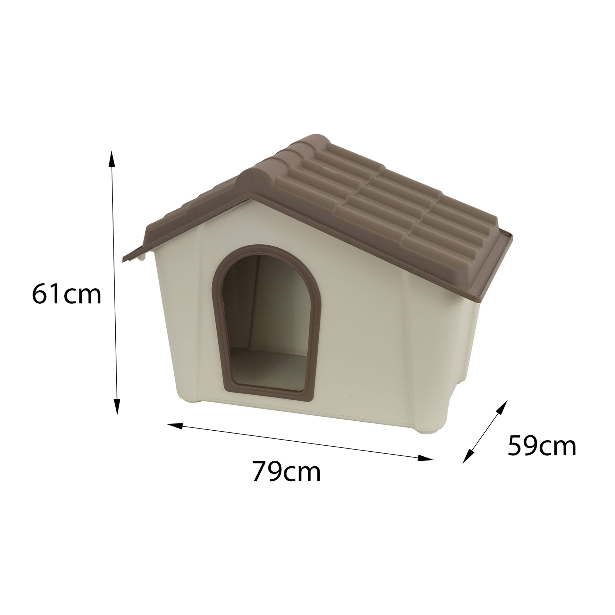 Cuccia in polipropilene da esterno o interno, Casetta per cani o gatti, 100% Made in Italy, cm 79x59h61, colore Beige