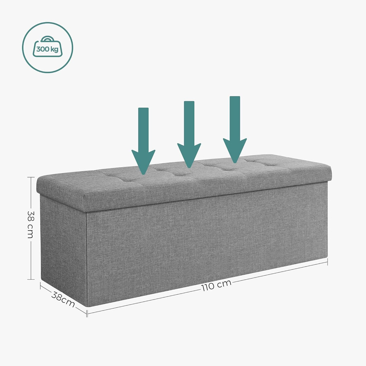 Panca contenitore pieghevole grigio chiaro effetto lino