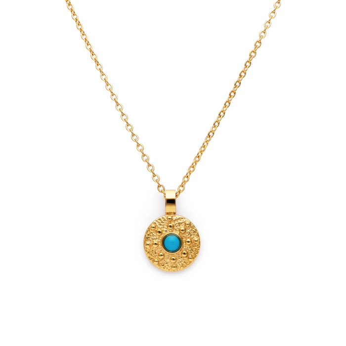 Collar Medallion Aqua Acero Baño Oro