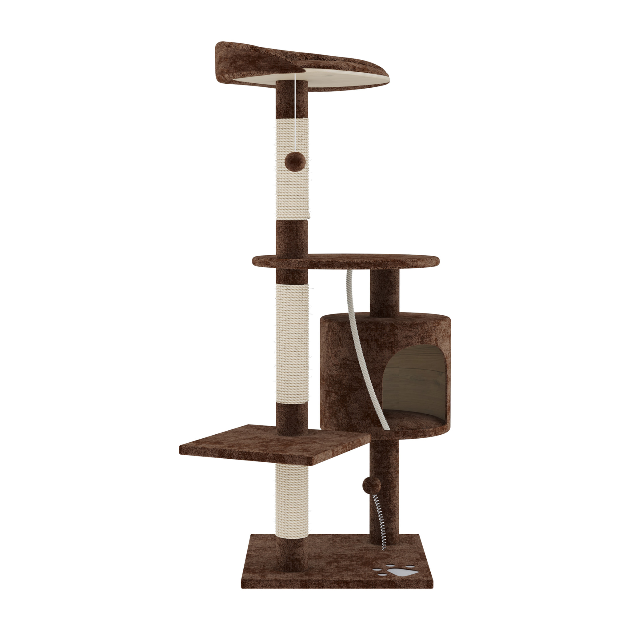 Albero per Gatto con Graffiatoio Cuccia Giocattolo Gatti Parco Giochi Tiragraffi in Sisal Naturale 112 cm Marrone