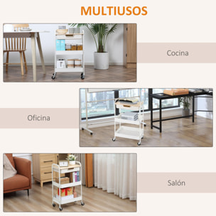 HOMCOM Carrito de Cocina con Ruedas Carro de Almacenamiento con Cajón Extraíble 2 Cestas y Frenos para Baño Salón Dormitorio 43,9x30,5x75,6 cm Blanco