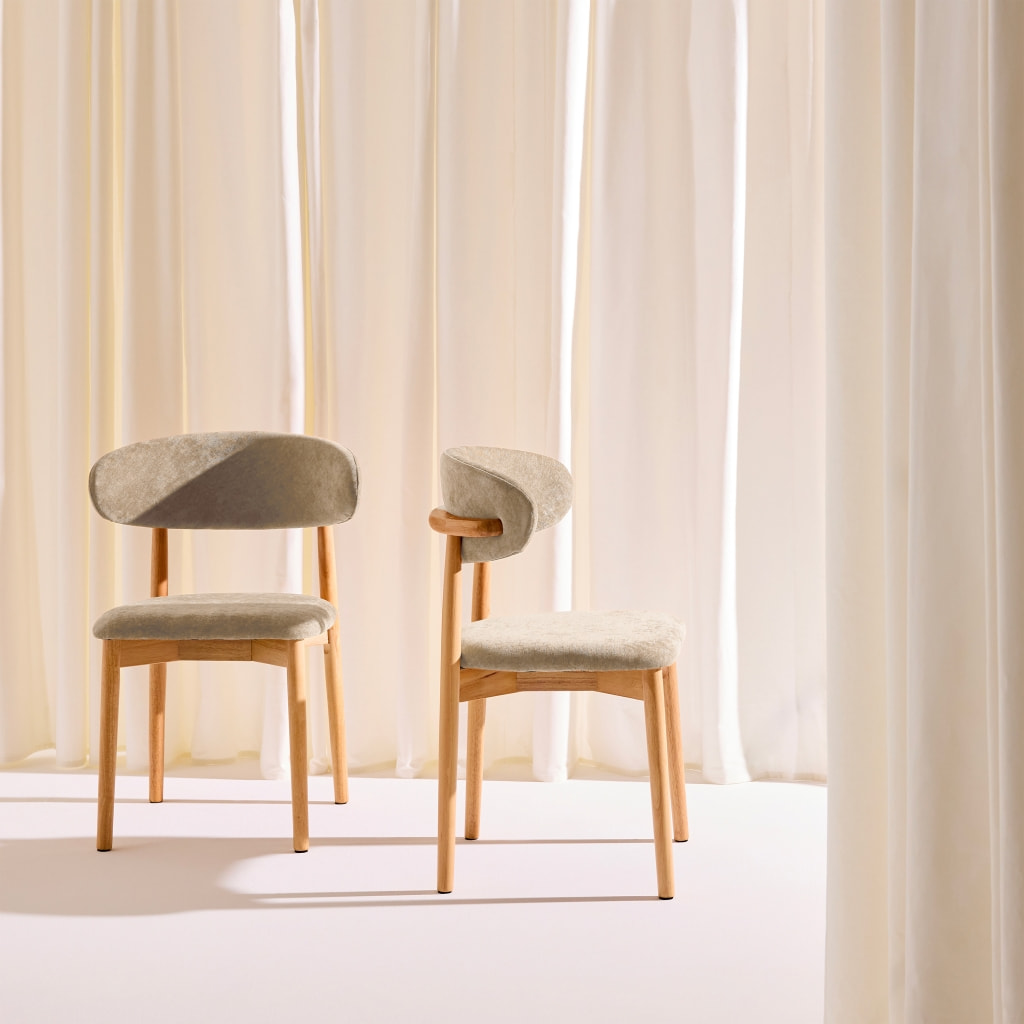 Chaise bois d'hévéa naturel et tissu chenille (lot de 2) PAOLA