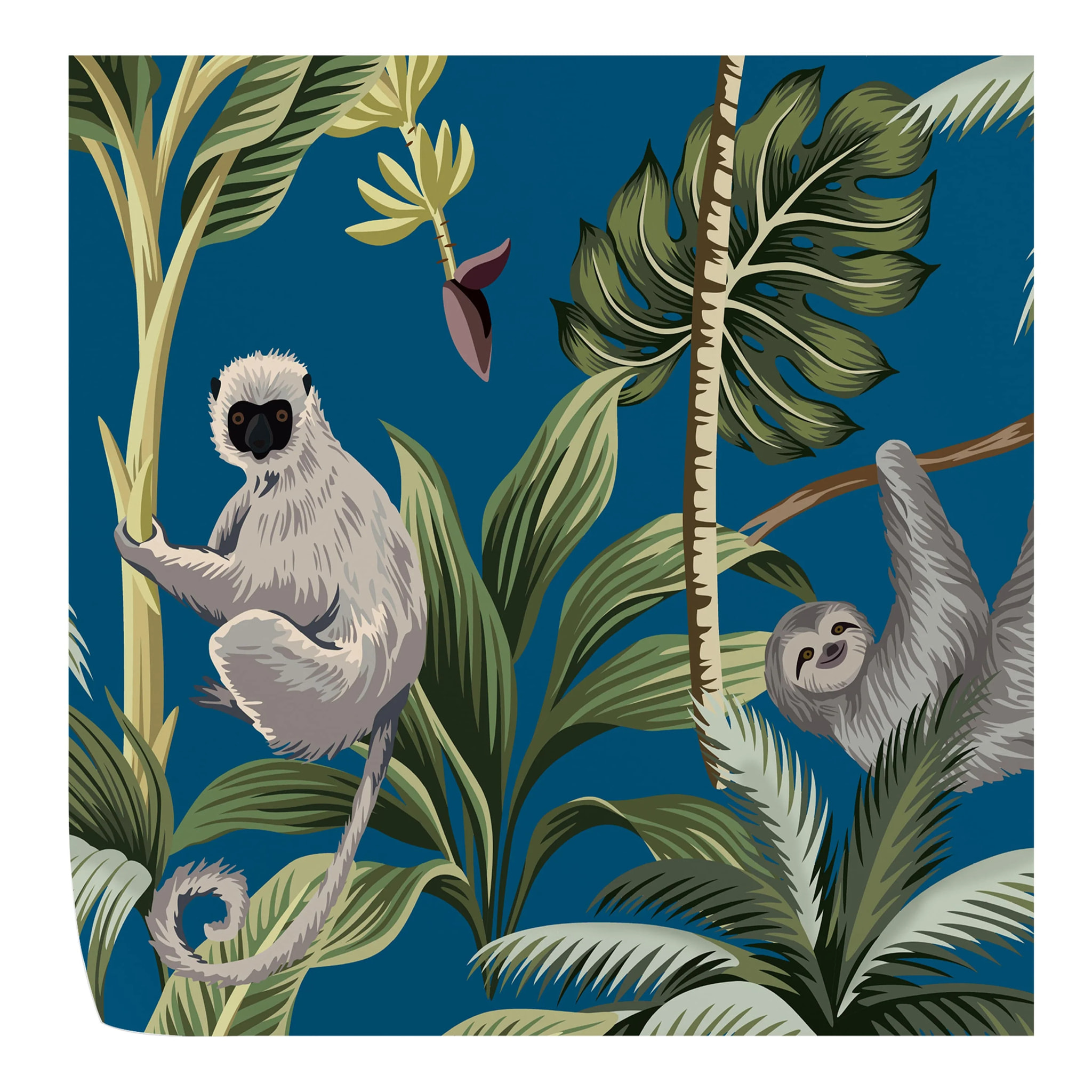 Carta da Parati Jungla Tropicale Blu