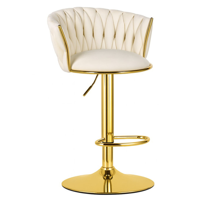 Sgabello da bar Mig in velluto beige e metallo dorato