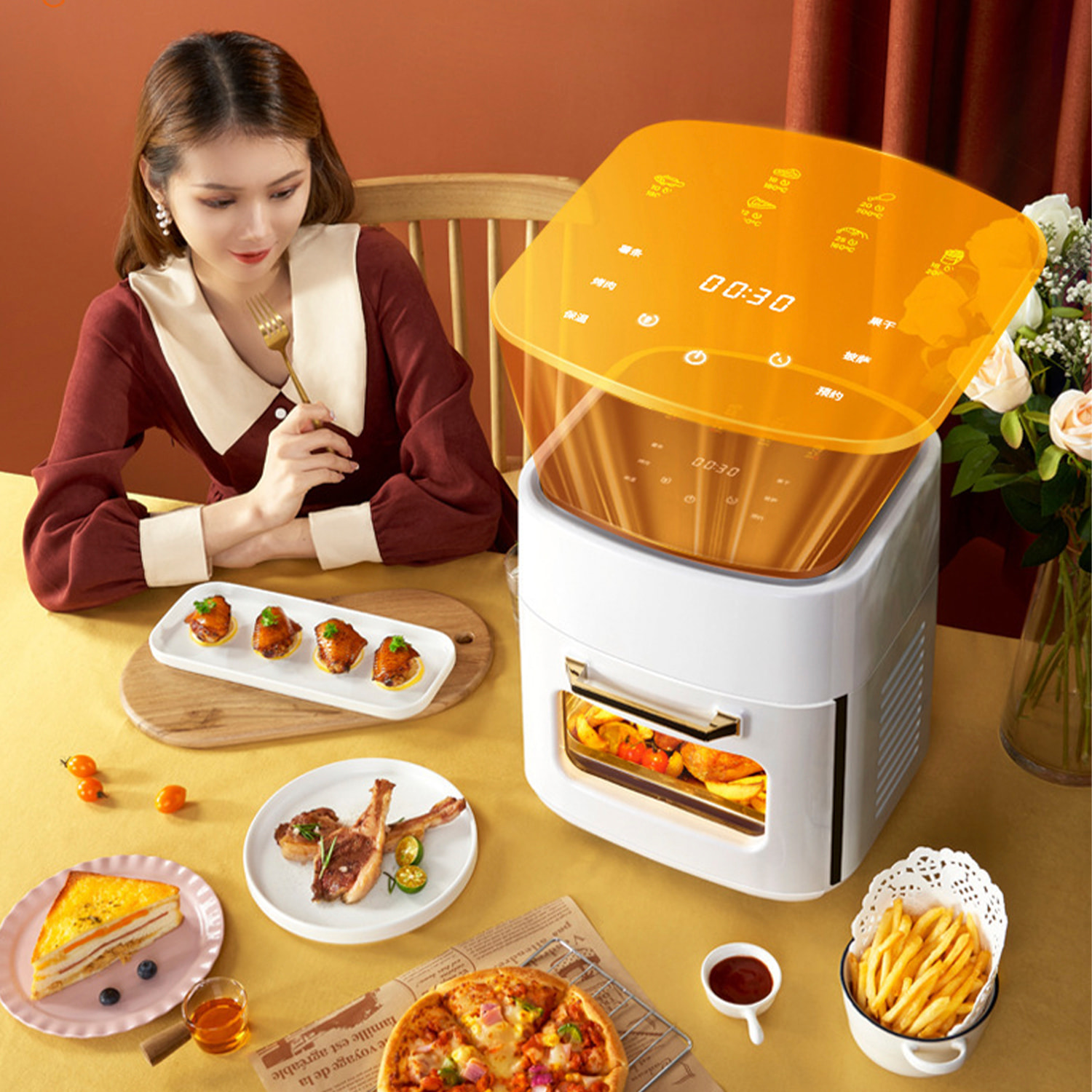 Friggitrice ad aria 2 in 1 con forno. 15L, 1800W. Pannello touch, riscaldamento 3D, griglia antiaderente in acciaio inossidabile. PRODOTTO CON IMBALLAGGIO DANNEGGIATO.