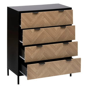 Commode "Chevrons" 4 tiroirs effet pin naturel et noir 95x80cm