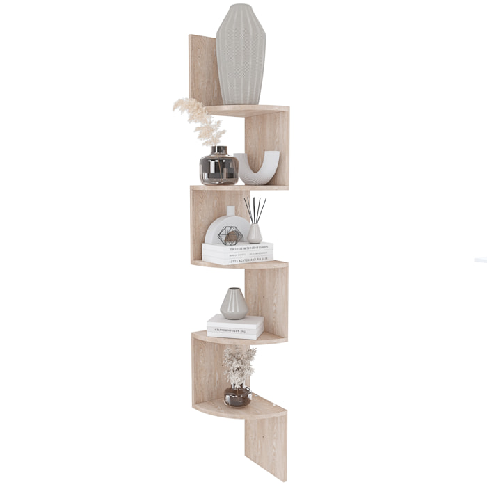 Libreria Angolare Scaffale 5 Ripiani Legno MDF Mensole Espositive da Parete Design Moderno Elegante Casa Soggiorno Salotto Studio 123x20x20 cm Rovere