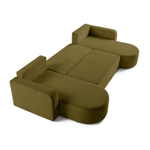 Miro - canapé panoramique en U 7 places - convertible avec coffre - en velours texturé - Vert Olive