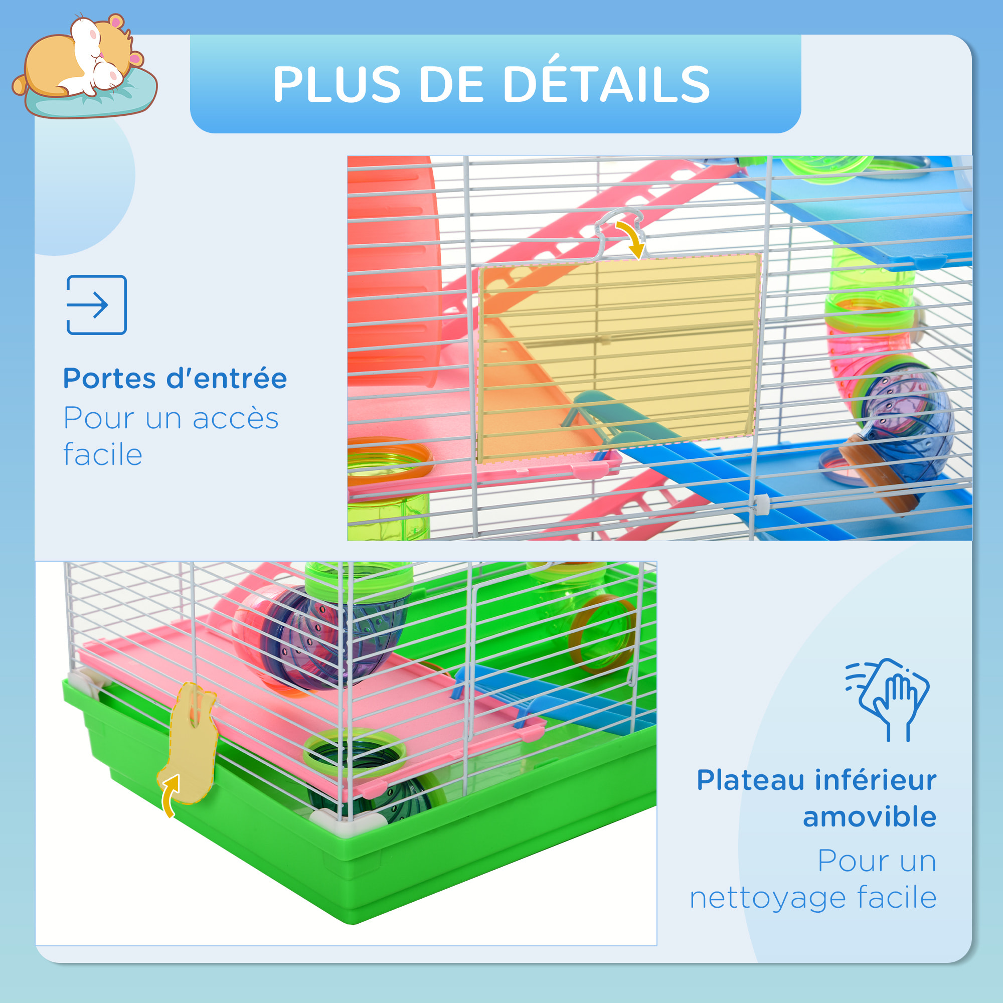 Cage pour hamster souris rongeur 4 étages avec tunnels mangeoire roue maison échelles dim. 46L x 30l x 58H cm vert