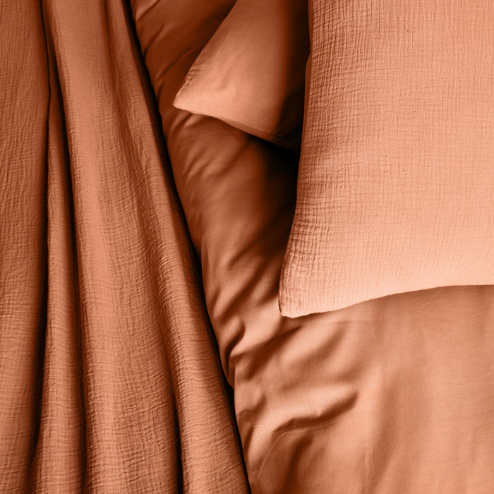 Parure de lit gaze de coton terracotta ALIX