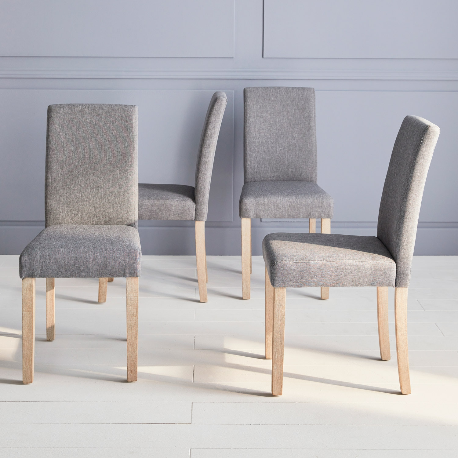 Chaise bois d'hévéa cérusé et tissu (lot de 4) RITA