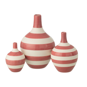 J-Line Vase Ligné - Porcelaine - blanc/rose - set de 3