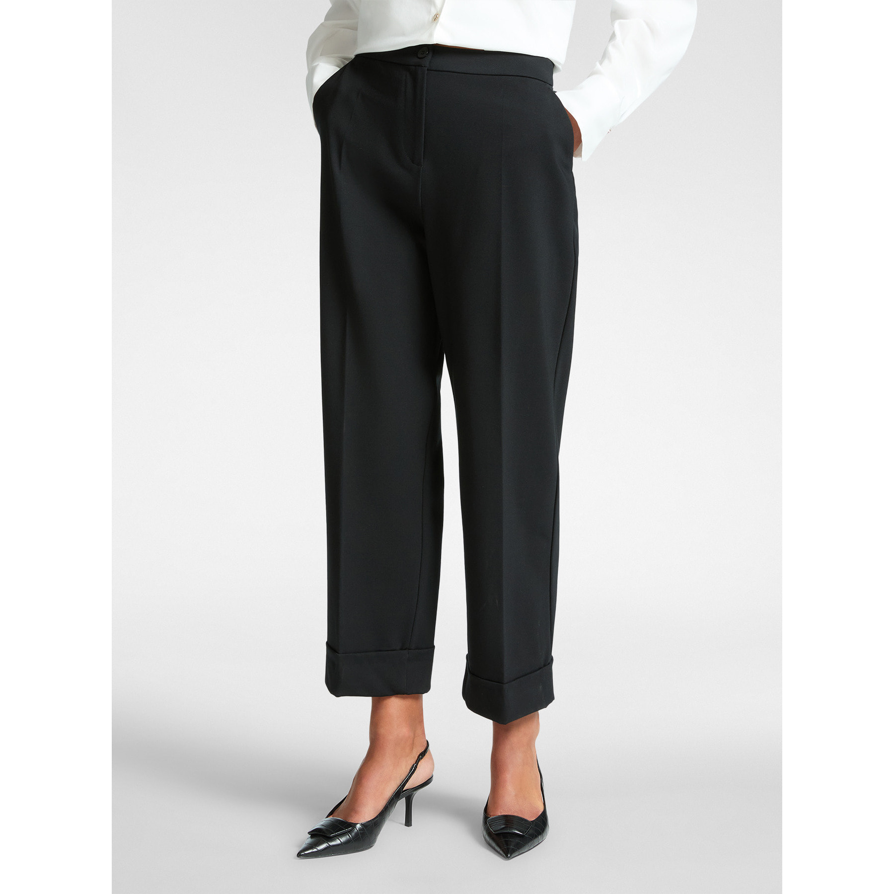 Elena Mirò - Pantalones anchos con puños - Negro