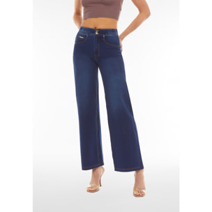 Pantaloni N.O.W.® wide leg vita alta in jersey effetto denim